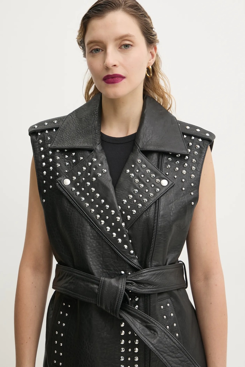 Δερμάτινο γιλέκο Bruuns Bazaar γυναικείο, χρώμα: μαύρο, BBW4350 φωτογραφία