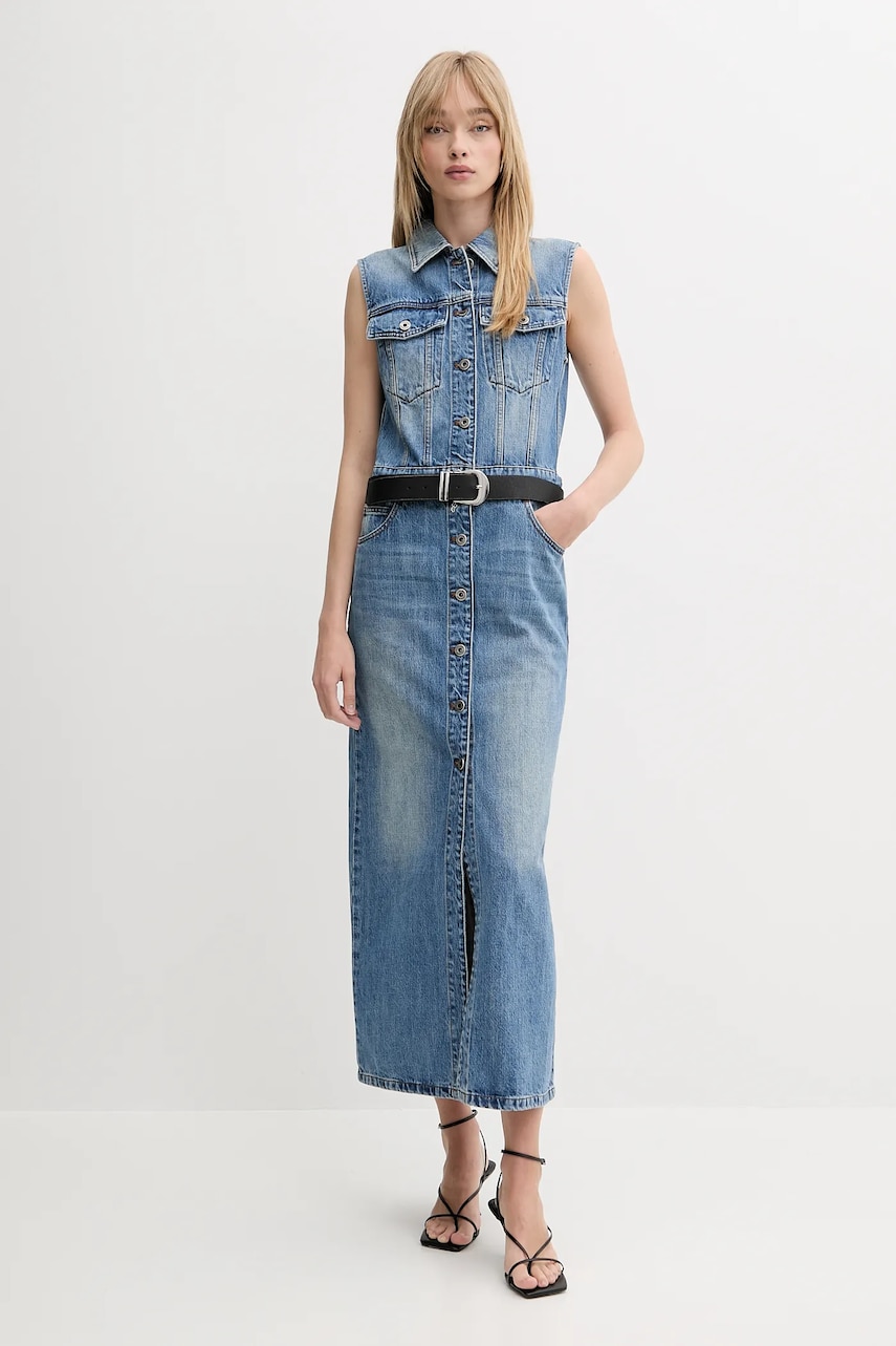 Miss Sixty rochie din denim maxi, dreaptă, 6S2WJ15500