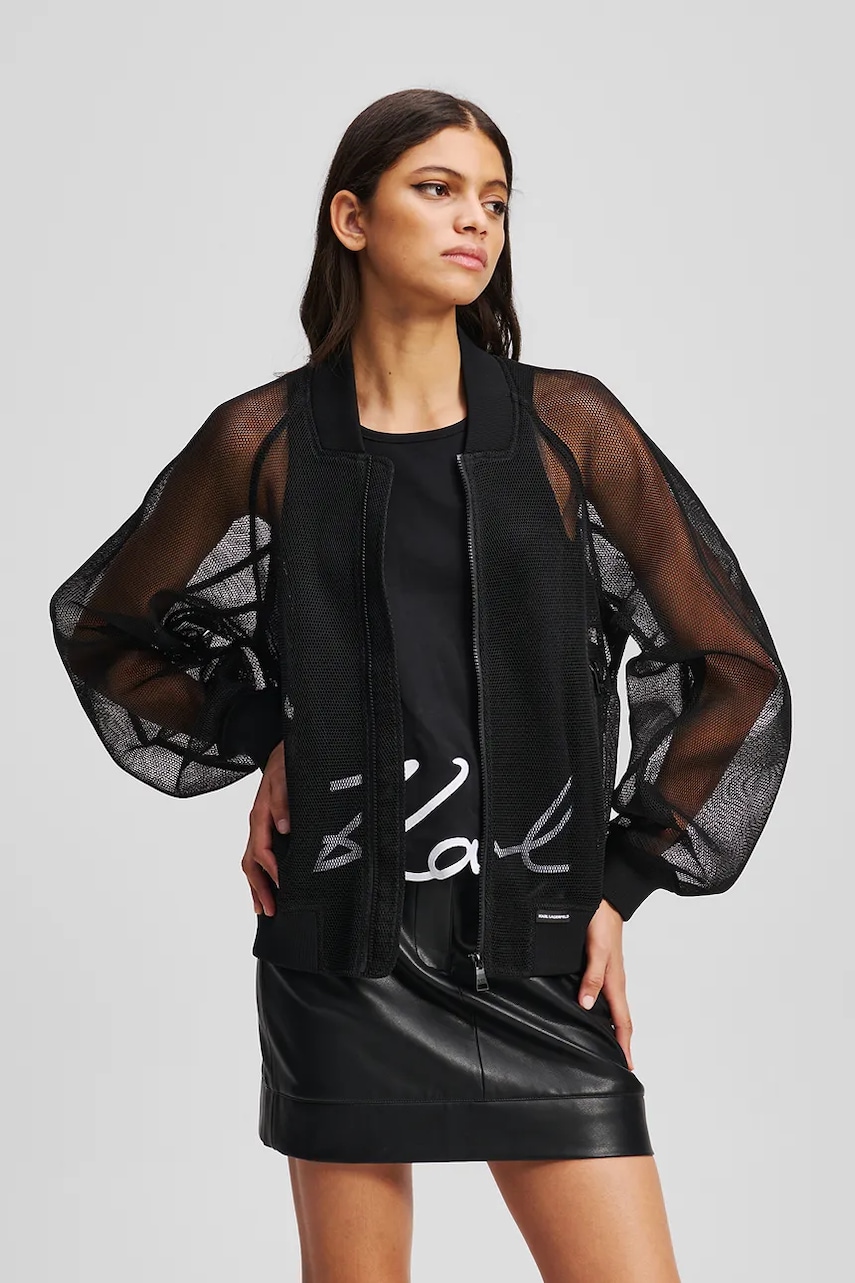 Karl Lagerfeld geacă bomber culoarea negru, de tranzitie, oversize, A2W14045