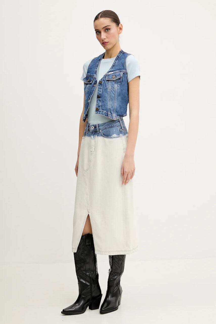 Джинсовый жилет Guess Jeans цвет синий однобортный W5GN74 D5M46 Джинсовый жилет Guess Jeans цвет синий однобортный W5GN74 D5M46