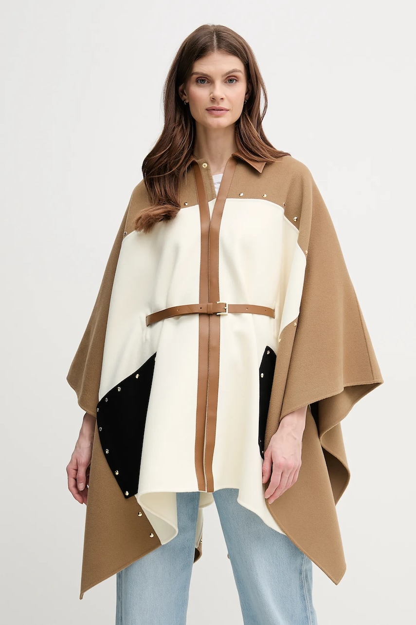 MACKAGE poncho de lana femei, culoarea bej, de tranzitie, oversize, MOLY MACKAGE poncho de lana femei, culoarea bej, de tranzitie, oversize, MOLY