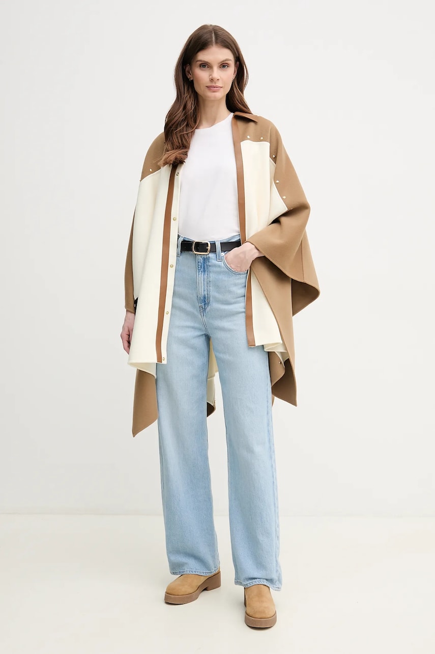 Шерстяное пончо MACKAGE женский цвет бежевый переходной oversize MOLY Шерстяное пончо MACKAGE женский цвет бежевый переходной oversize MOLY