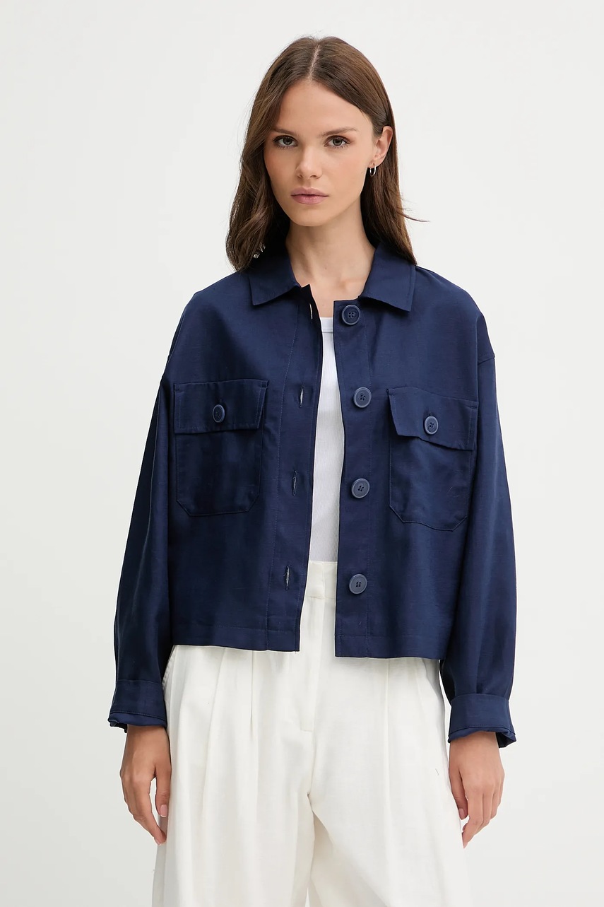 United Colors of Benetton geaca din amestec de in culoarea bleumarin, de tranzitie, oversize, 25BVDN08B