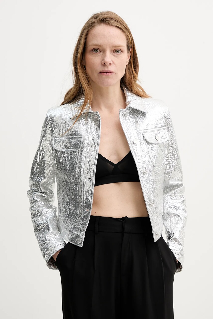 Levně Bunda The Kooples stříbrná barva, přechodná, FBLO30008K