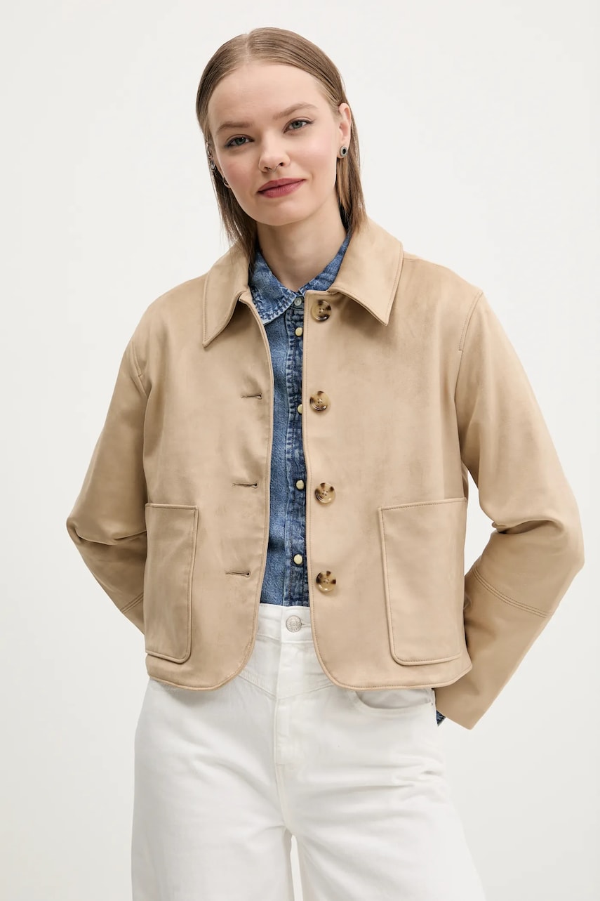Levně Bunda Abercrombie & Fitch béžová barva, přechodná, oversize, KI144-5055