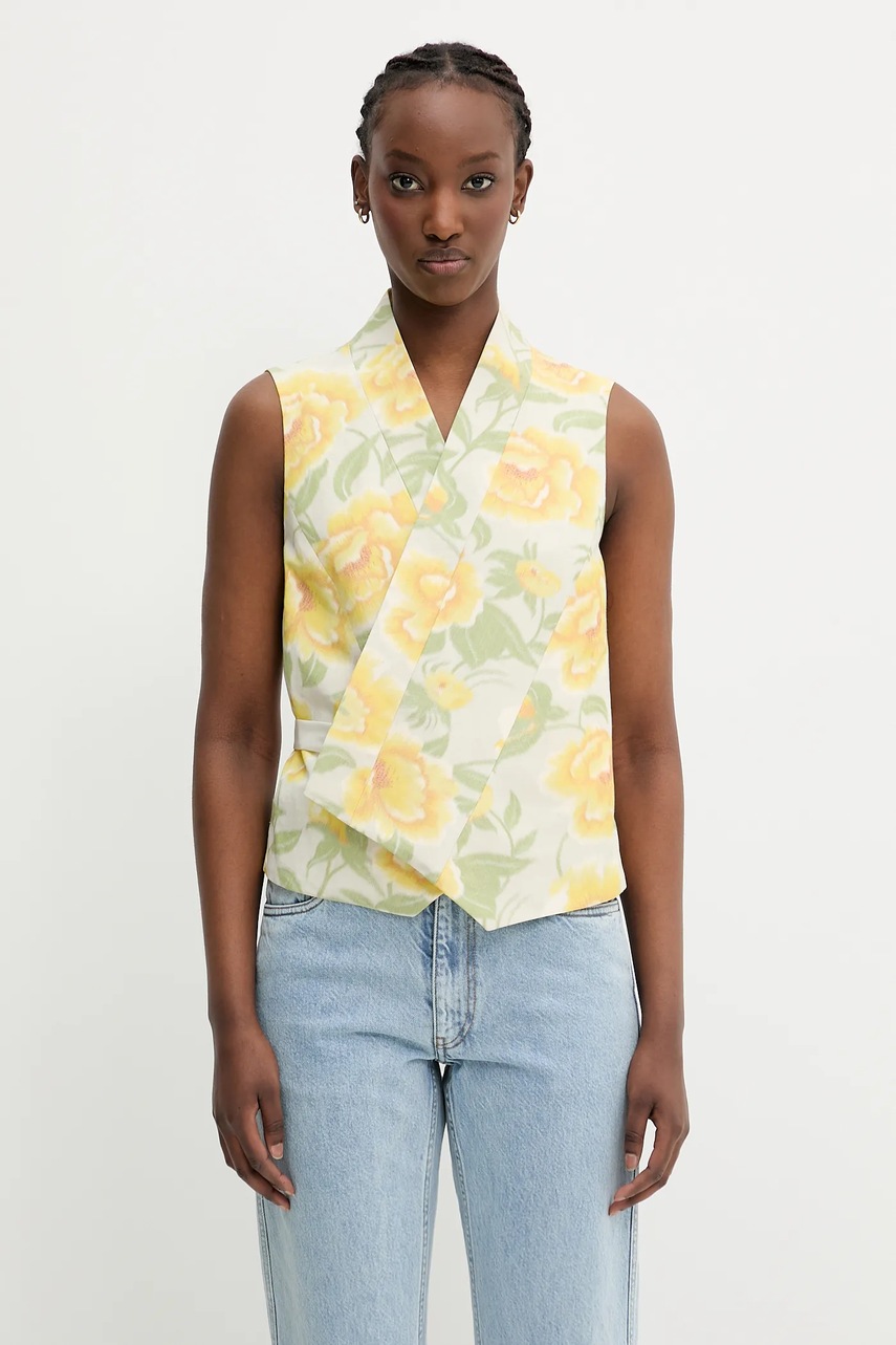 Kenzo vestă cu amestec de in culoarea galben, un singur rand de nasturi, FF52GI0099O1.01