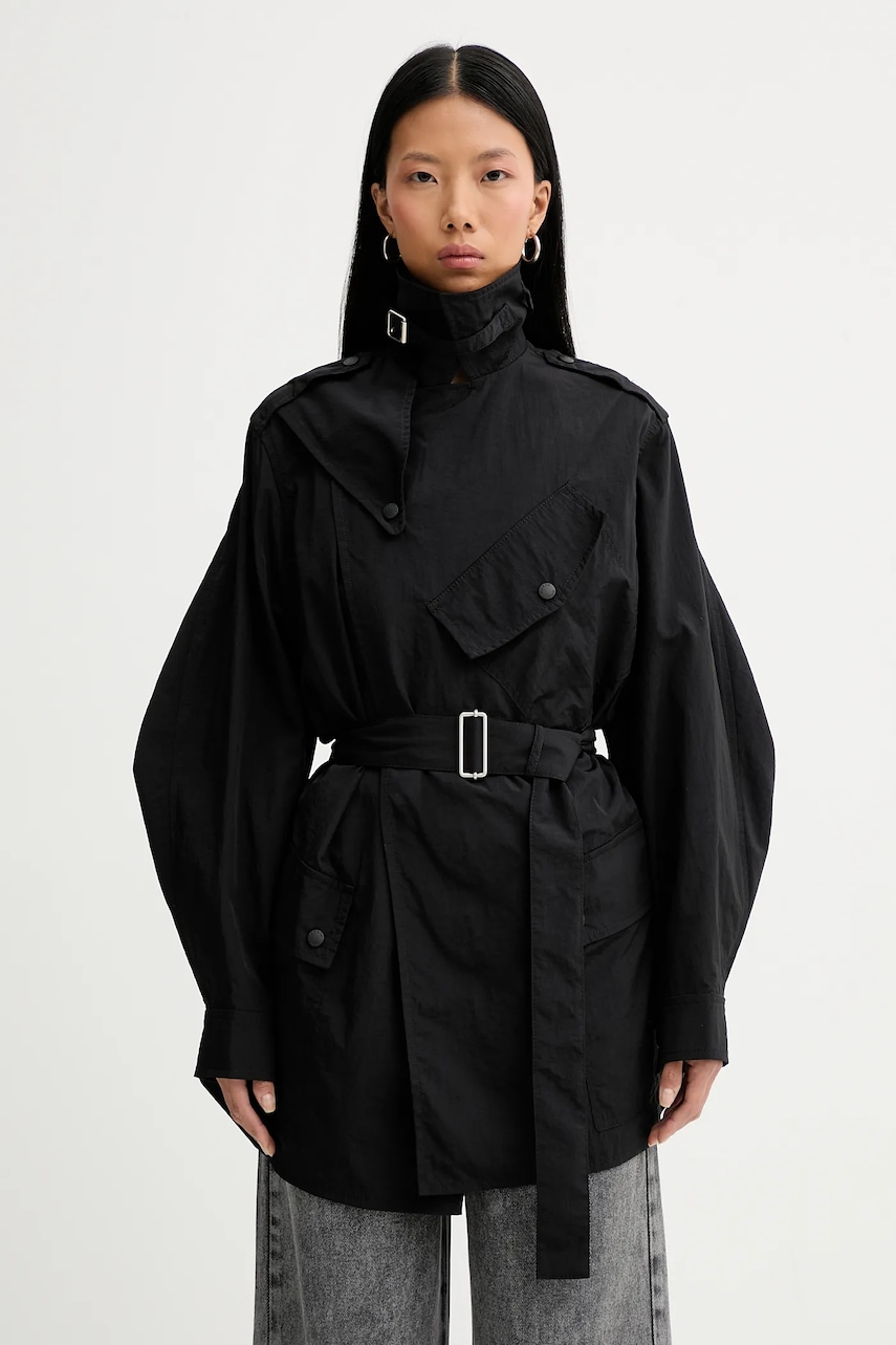 Kenzo palton femei, culoarea negru, de tranzitie, desfacut, FF52MA2269OK.99