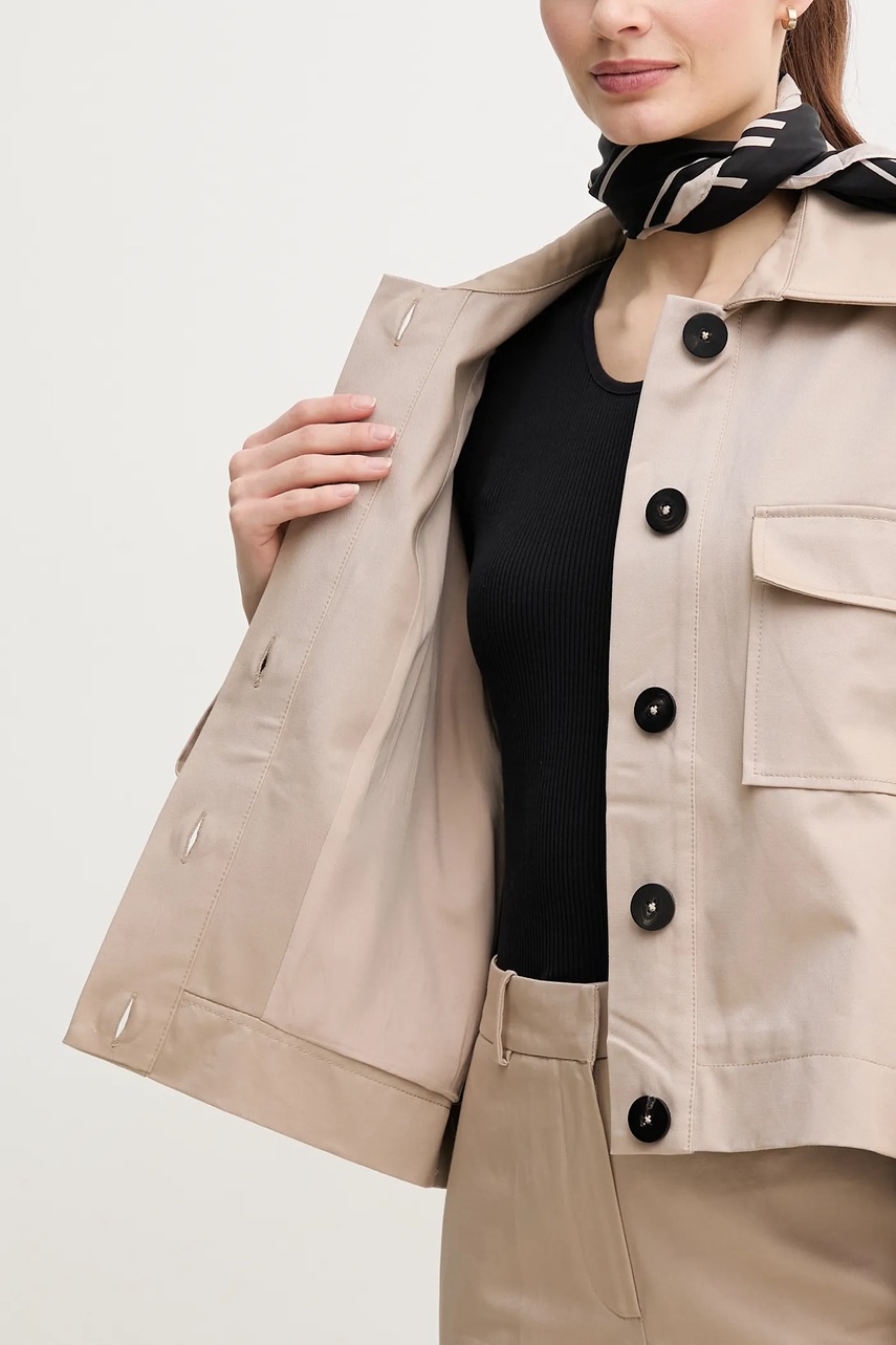 Βαμβακερό μπουφάν Pedro del Hierro χρώμα: μπεζ, 6759164 φωτογραφία