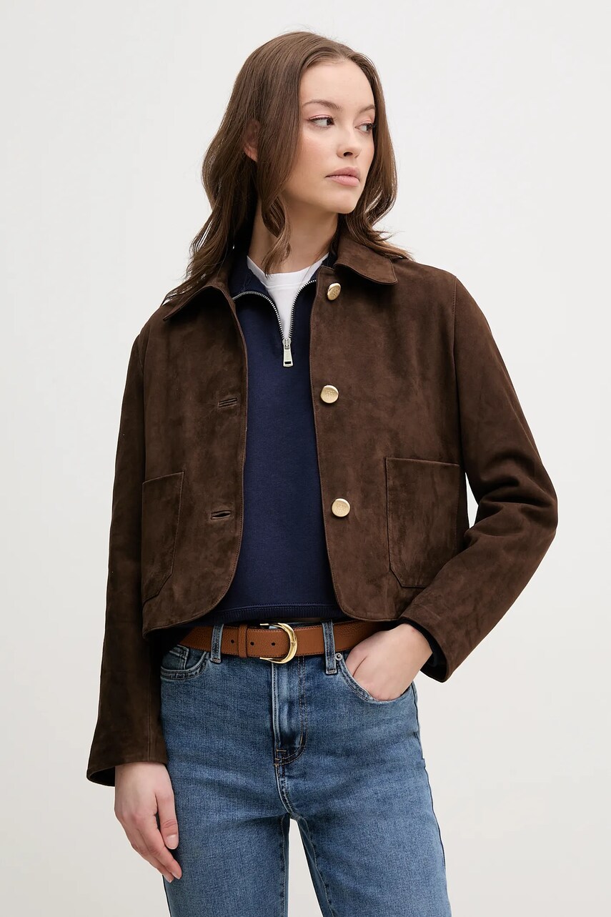 Pedro del Hierro geaca din piele intoarsa culoarea maro, de tranzitie, 5499139