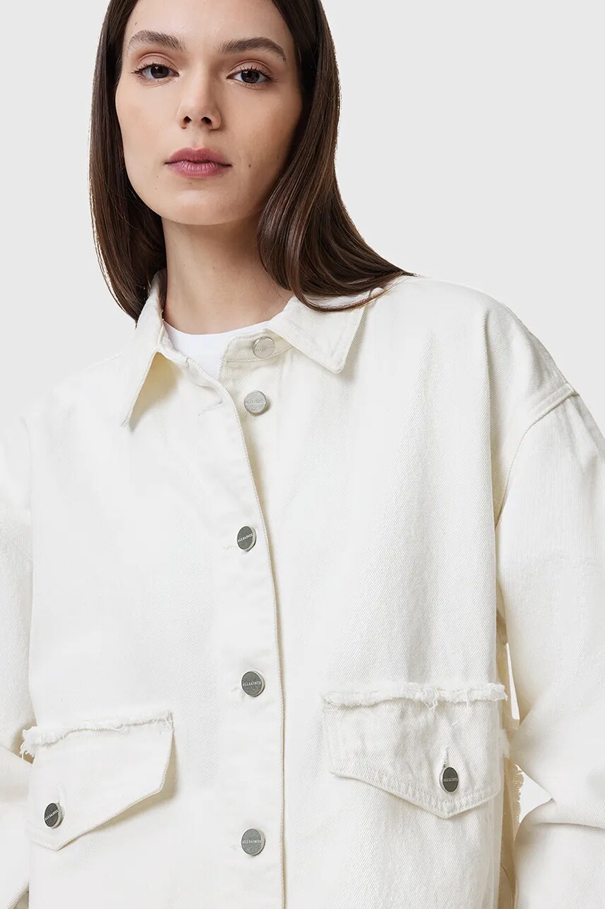 Джинсовая куртка AllSaints HETTIE FRAY цвет белый переходная oversize W007PC Джинсовая куртка AllSaints HETTIE FRAY цвет белый переходная oversize W007PC