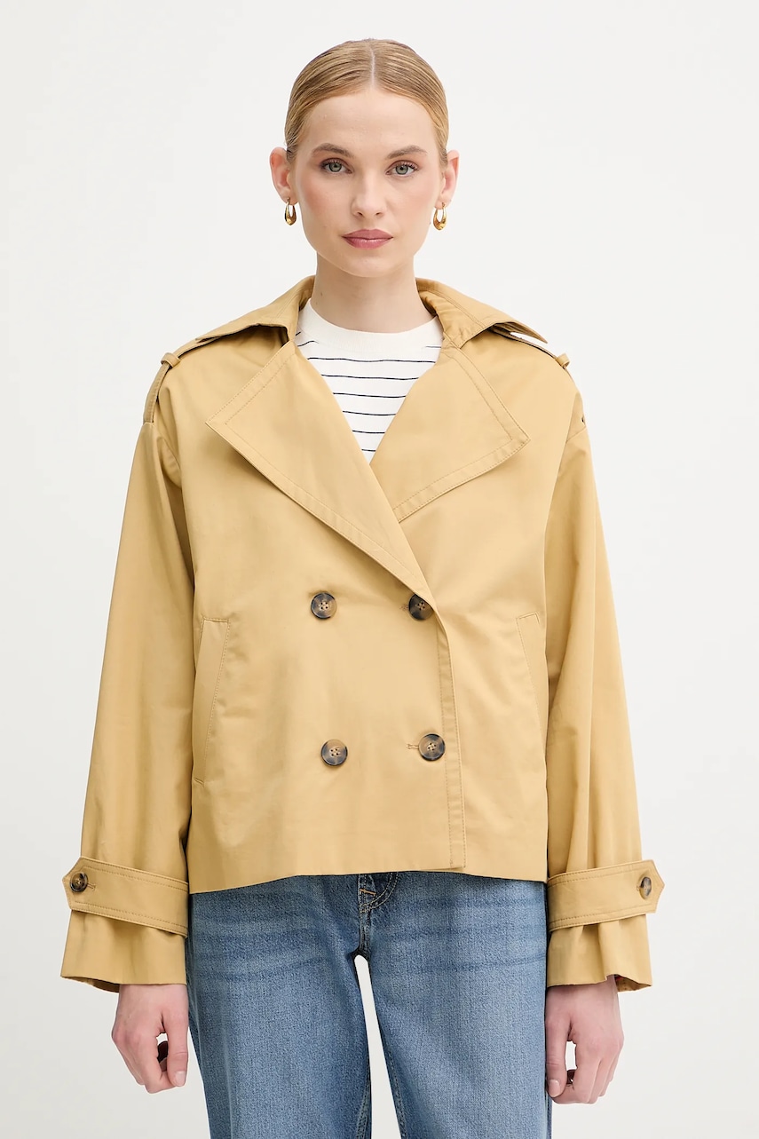 Sisley jachetă de bumbac culoarea verde, de tranzitie, oversize, 227YLN05Q