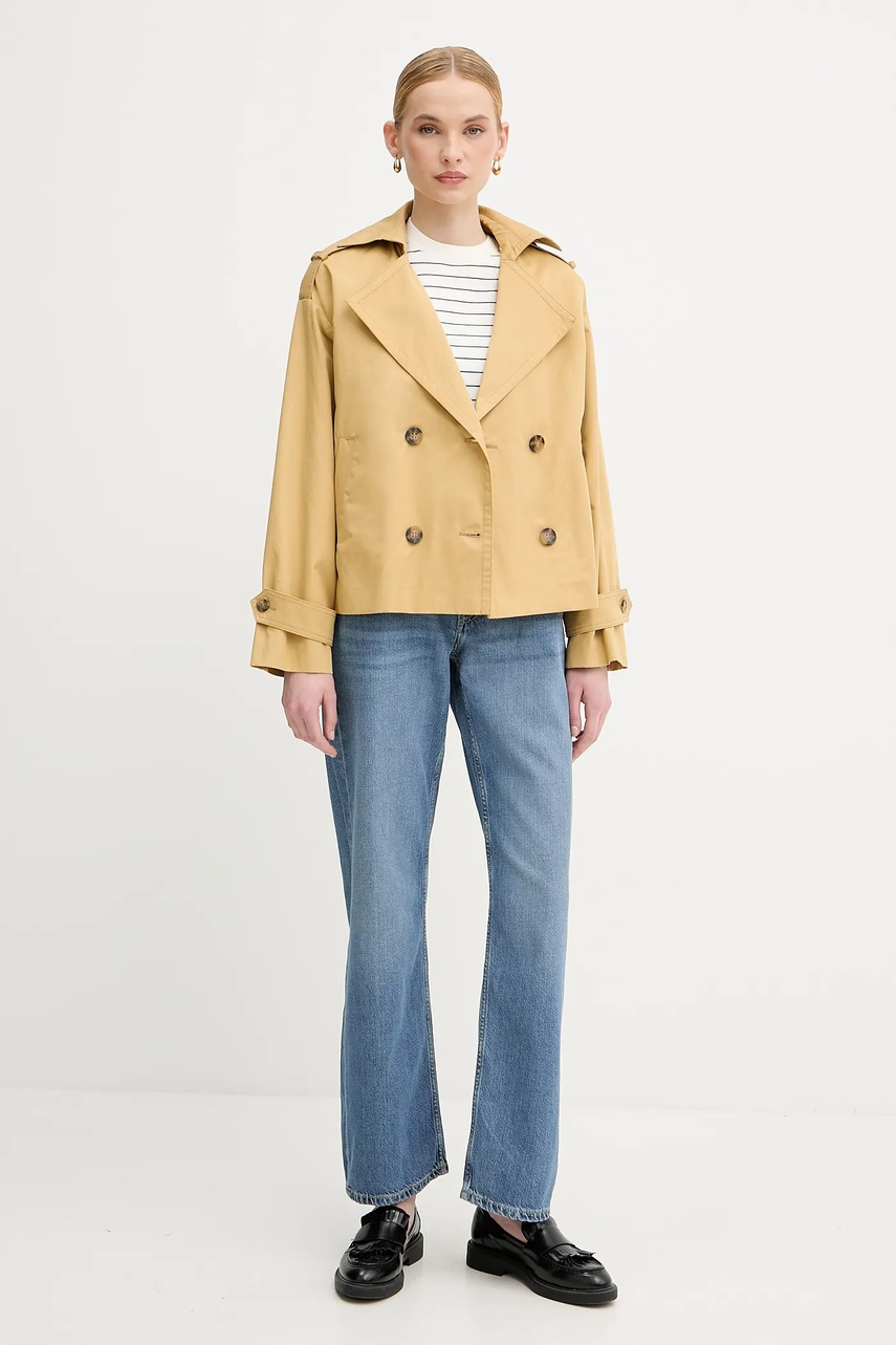 Хлопковая куртка Sisley цвет желтый демисезонная oversize 227YLN05Q