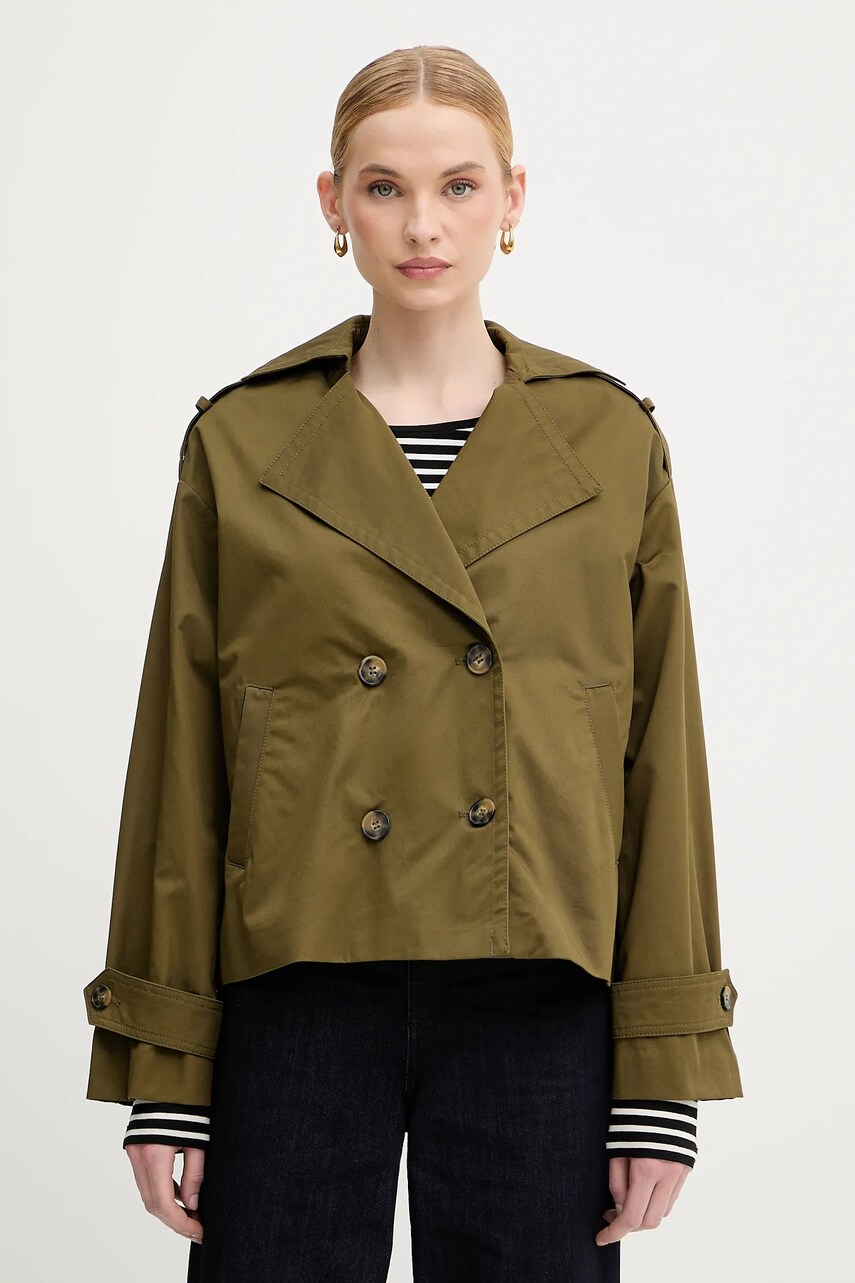 Sisley jachetă de bumbac culoarea verde, de tranzitie, oversize, 227YLN05Q
