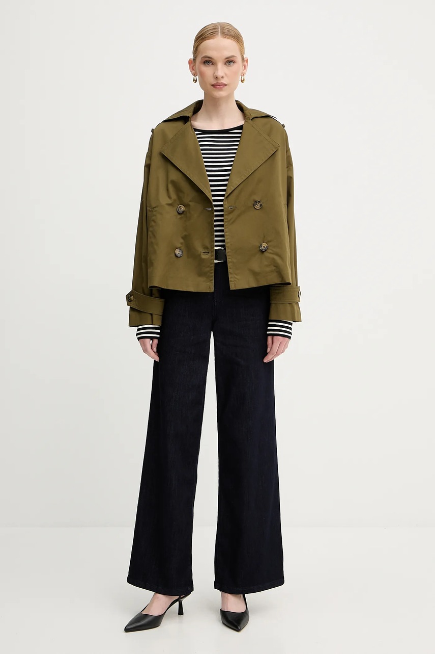 Хлопковая куртка Sisley цвет зелёный переходная oversize 227YLN05Q