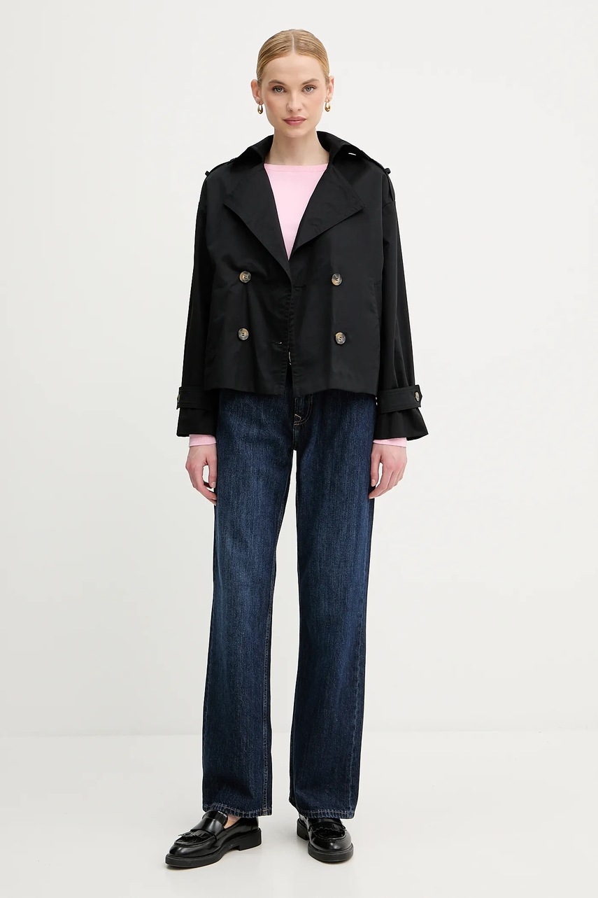 Хлопковая куртка Sisley цвет чёрный переходная oversize 227YLN05Q