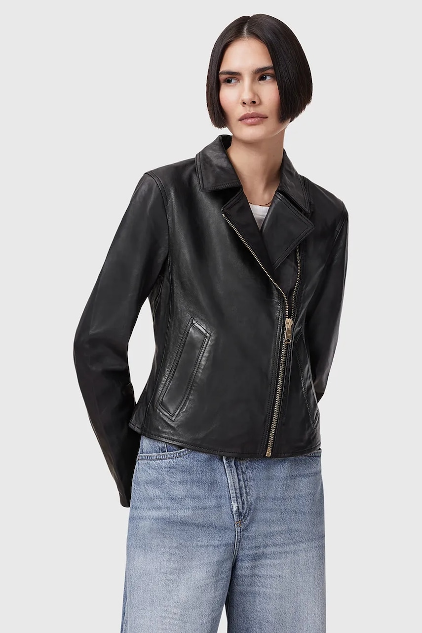 AllSaints geacă de piele VELA culoarea negru, de tranzitie, W089LB