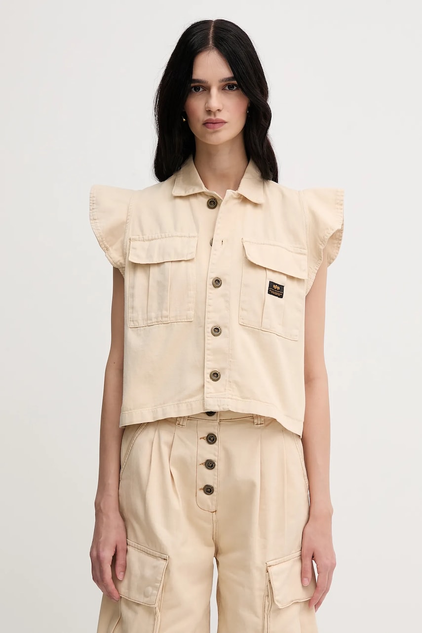 Alpha Industries vestă din bumbac Sailor Vest Wmn culoarea bej, de tranziție, 156004
