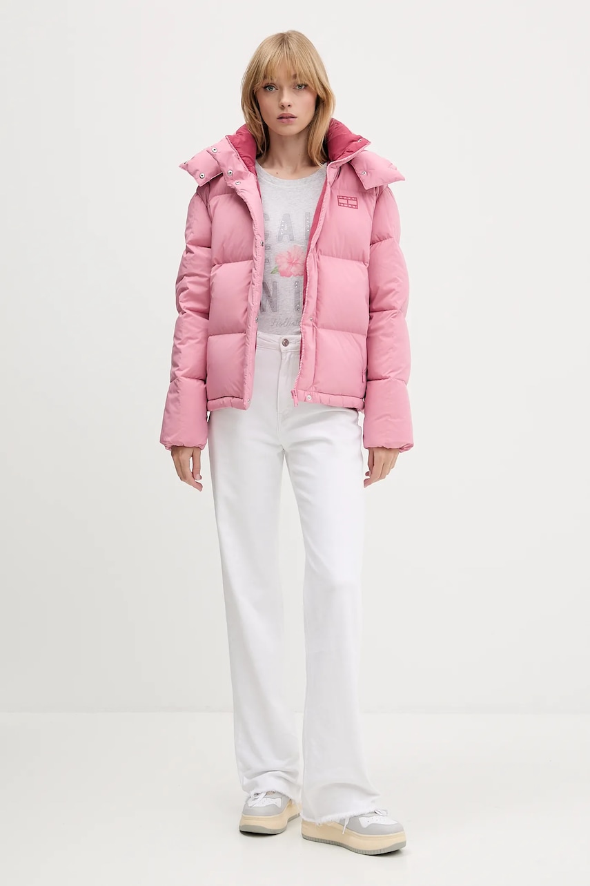 Пуховая куртка Tommy Jeans цвет розовый зимняя DW0DW21623 Пуховая куртка Tommy Jeans цвет розовый зимняя DW0DW21623
