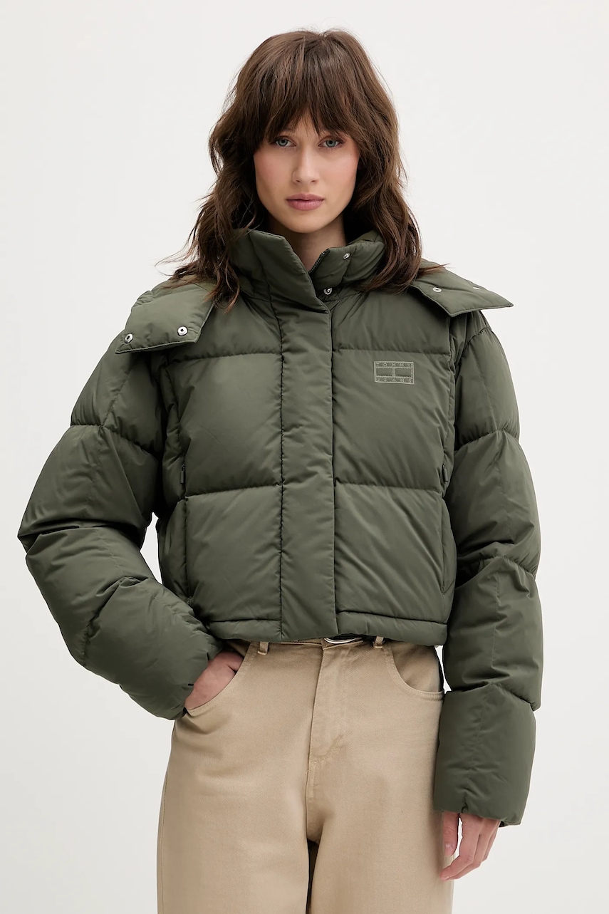 Tommy Jeans geacă de puf culoarea verde, de iarna, oversize, DW0DW21624