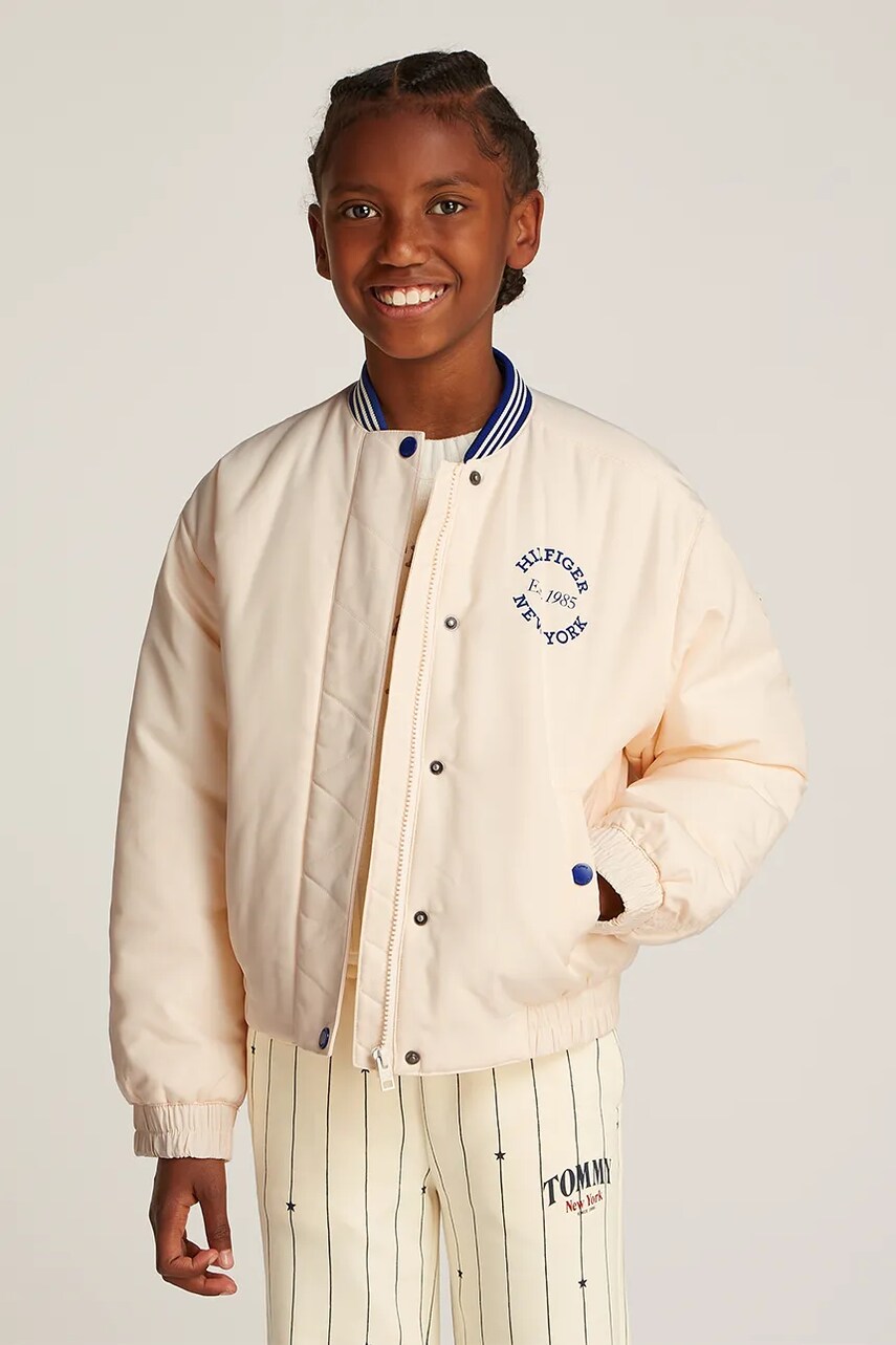 Levně Dětská bomber bunda Tommy Hilfiger béžová barva, KG0KG08312