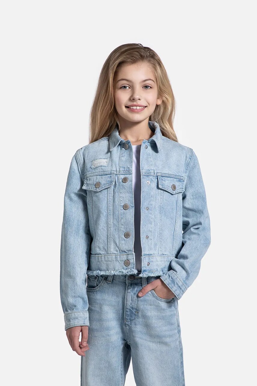Levně Džínová bunda Coccodrillo modrá barva, JEANS COLLECTION GIRL