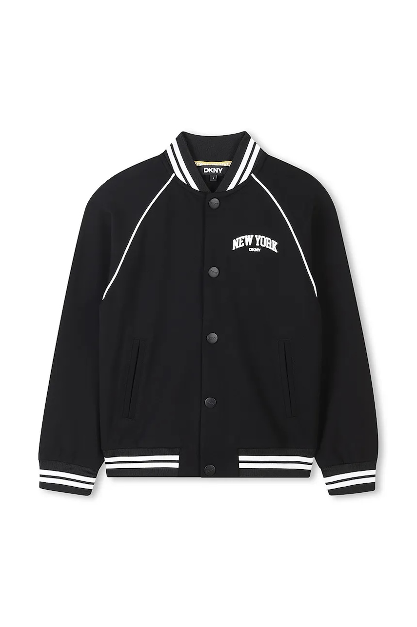 Дитяча куртка-бомбер Dkny колір чорний D62232 Дитяча куртка-бомбер Dkny колір чорний D62232