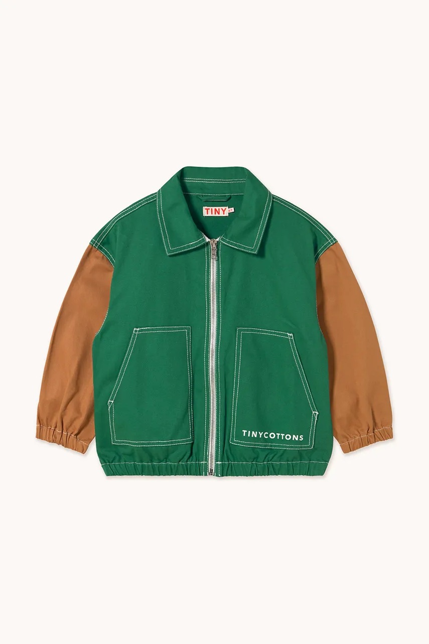 Дитяча бавовняна куртка Tinycottons COLOR BLOCKED JACKET колір зелений SS25-208