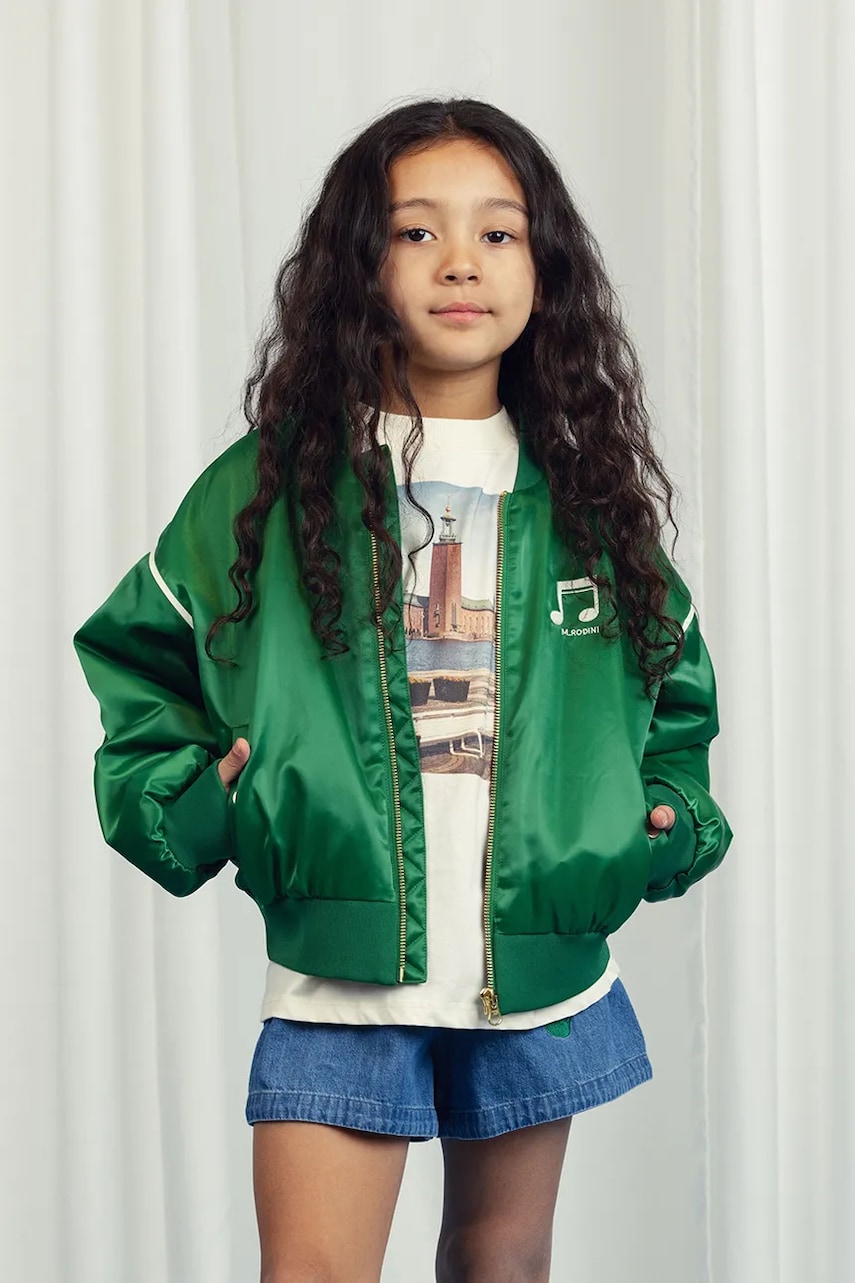 Mini Rodini geaca bomber pentru copii Note culoarea verde, 2521010375 Mini Rodini geaca bomber pentru copii Note culoarea verde, 2521010375