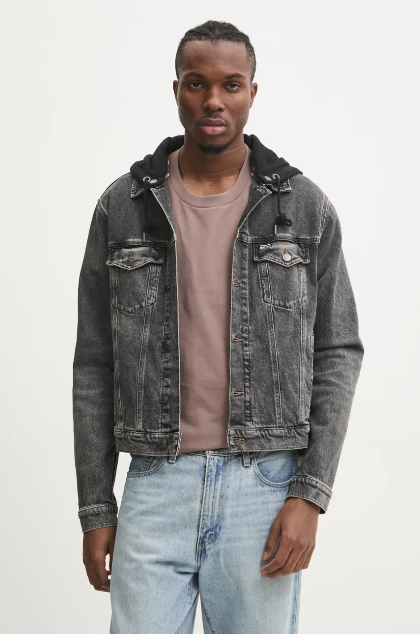 Džínová bunda Tommy Jeans pánská, šedá barva, přechodná, DM0DM20621