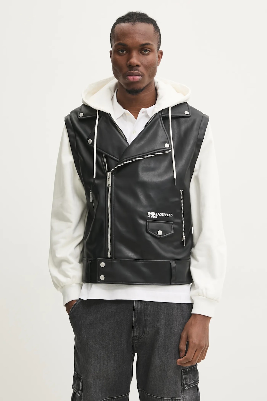 Karl Lagerfeld Jeans geacă bărbați, culoarea negru, de tranzitie, A1M15005 Karl Lagerfeld Jeans geacă bărbați, culoarea negru, de tranzitie, A1M15005