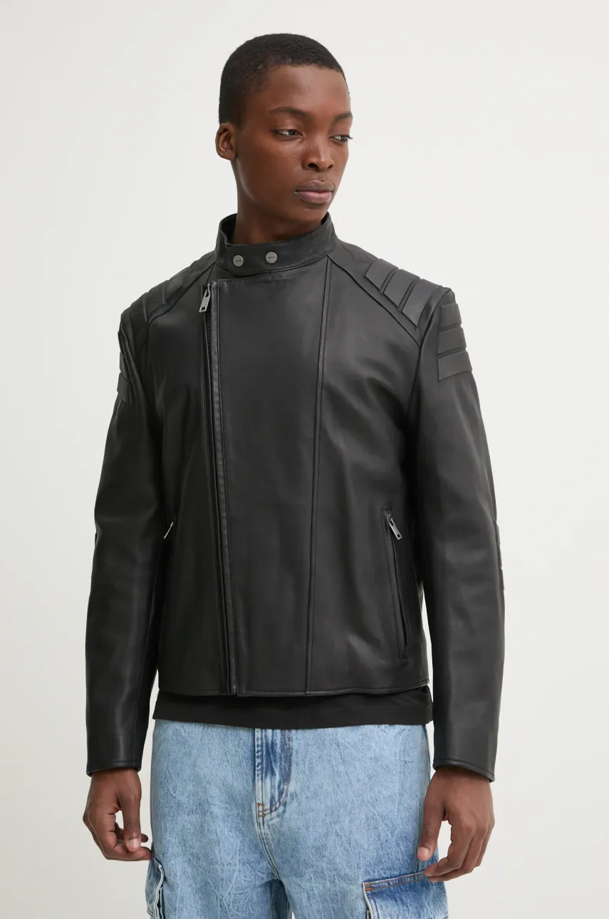 HUGO geaca de piele barbati, culoarea negru, de tranzitie, 50530780