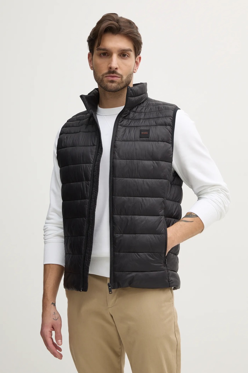 Boss Orange vestă bărbați, culoarea negru, de tranziție, 50530966