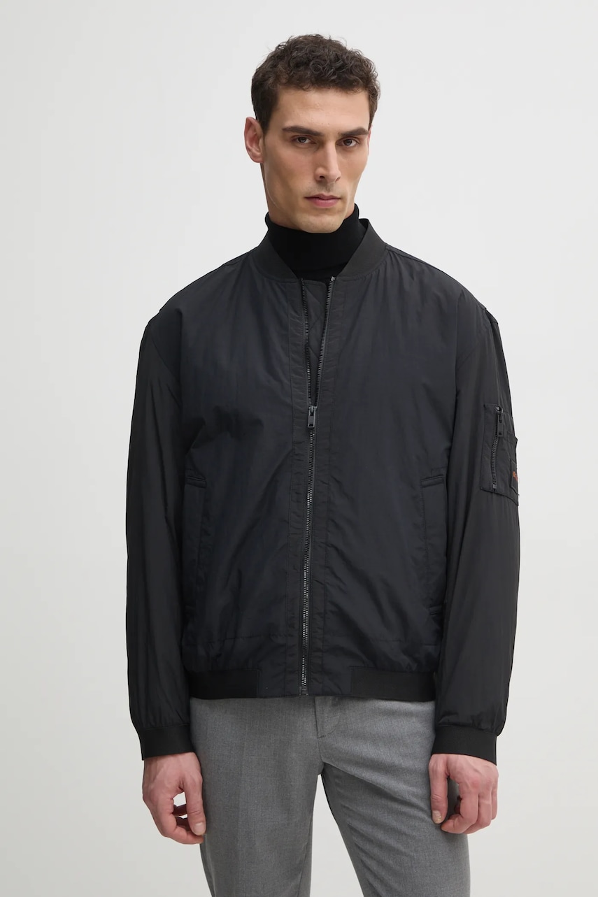 BOSS Orange geaca bomber culoarea negru, de tranzitie, oversize, 50536798 BOSS Orange geaca bomber culoarea negru, de tranzitie, oversize, 50536798