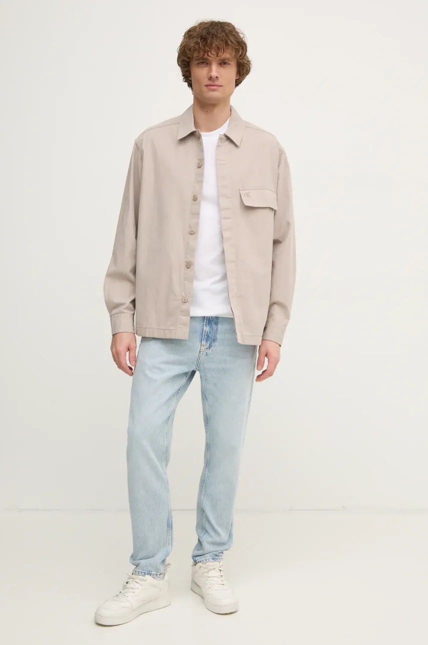 Хлопковая рубашка Calvin Klein Jeans мужская цвет бежевый regular J30J326724 Хлопковая рубашка Calvin Klein Jeans мужская цвет бежевый regular J30J326724