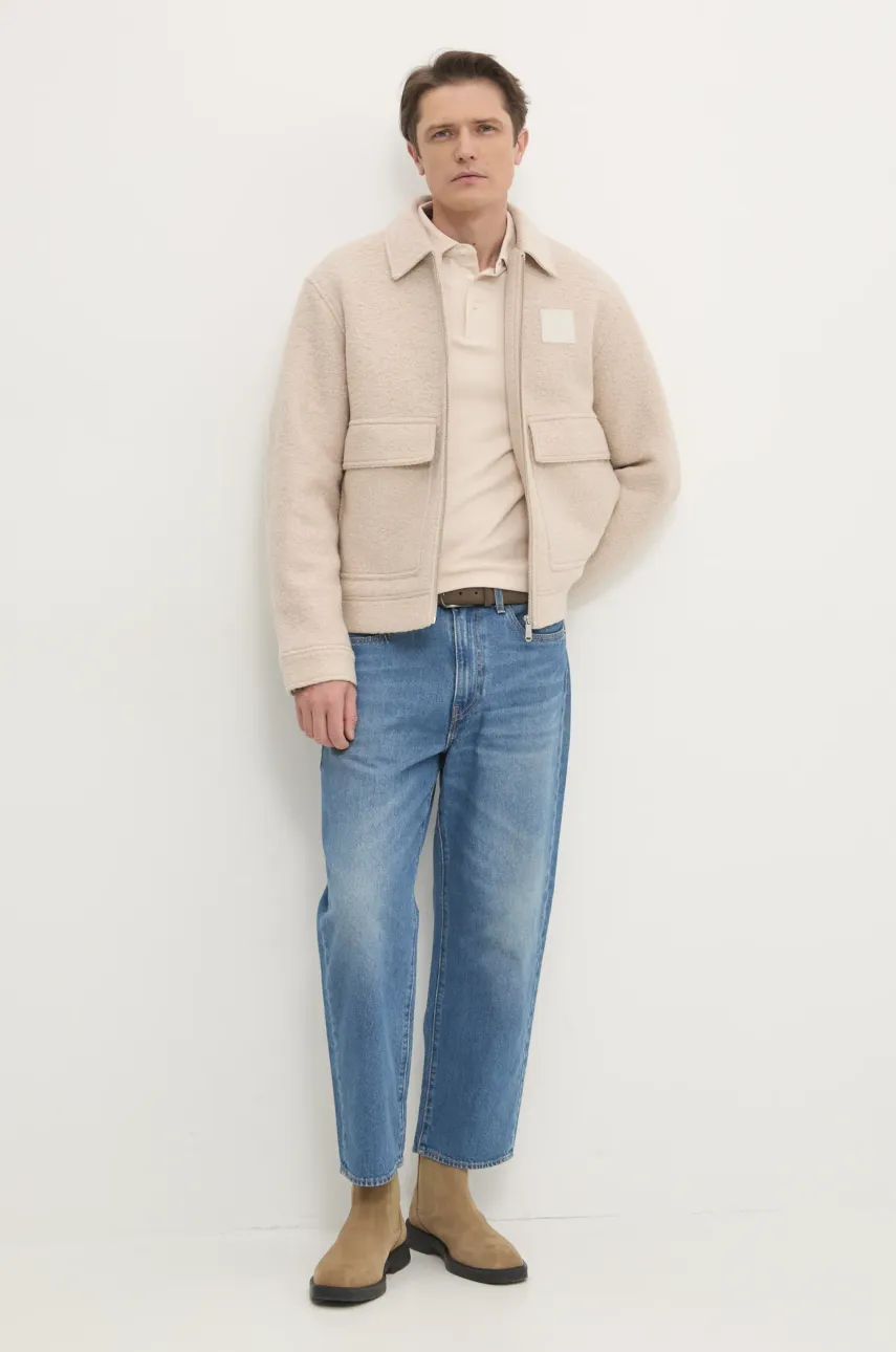 Шерстяная куртка-рубашка Calvin Klein Jeans цвет бежевый переходная J30J326707 Шерстяная куртка-рубашка Calvin Klein Jeans цвет бежевый переходная J30J326707