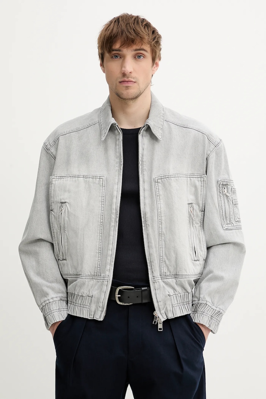 IRO geacă din denim culoarea gri, de tranzitie, MP07AKSEL