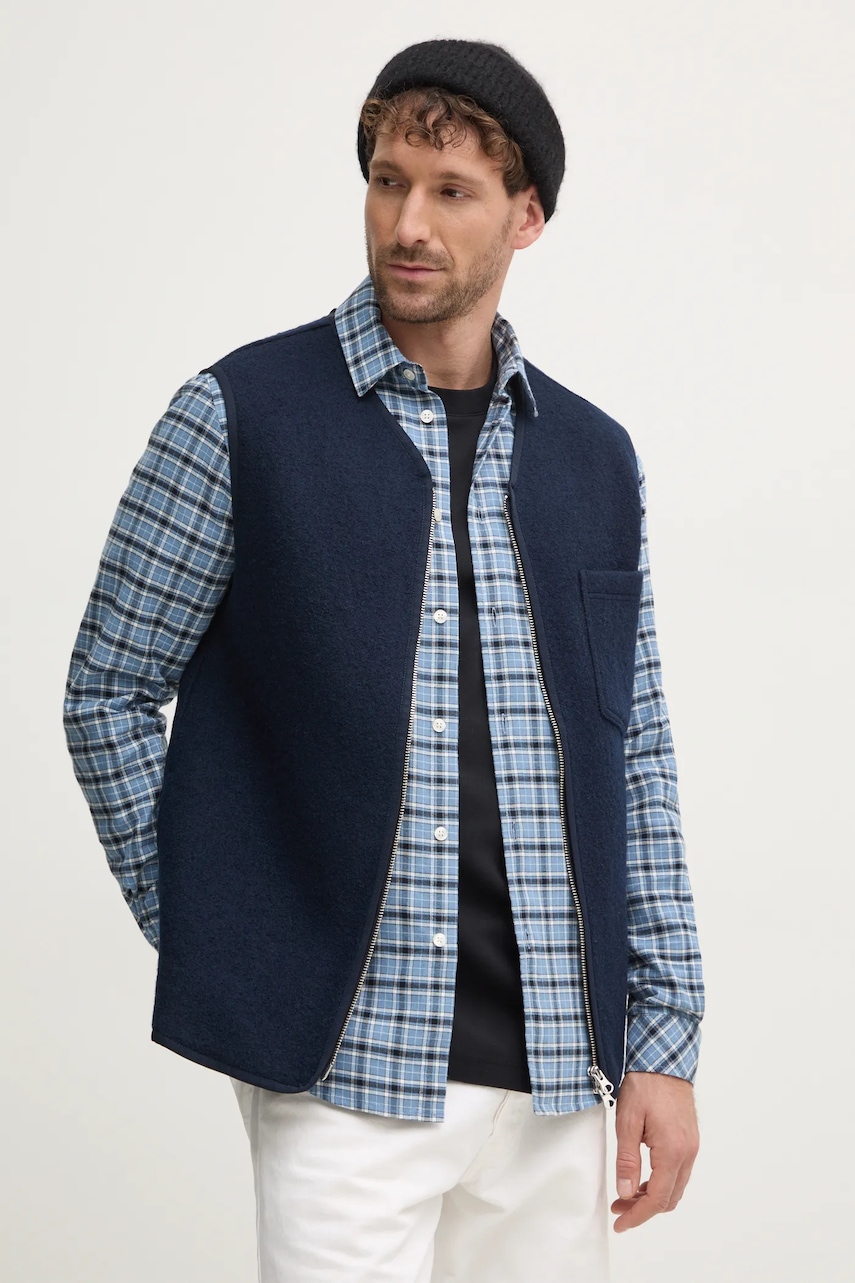 Samsoe Samsoe vesta de lana culoarea albastru marin, de tranzitie, M24400007