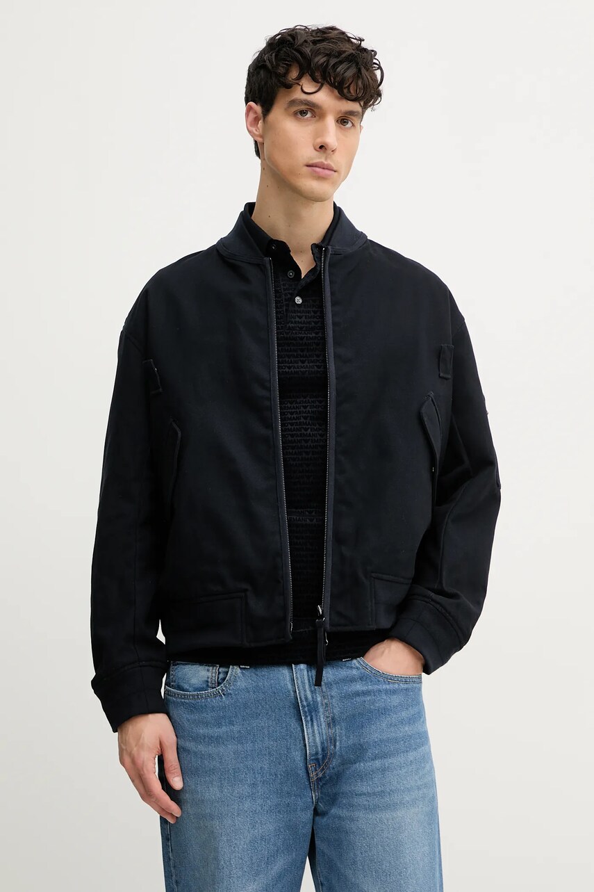 Emporio Armani geaca bomber cu doua fete barbati, culoarea albastru marin, de tranzitie, oversize, EM001361 AF12938