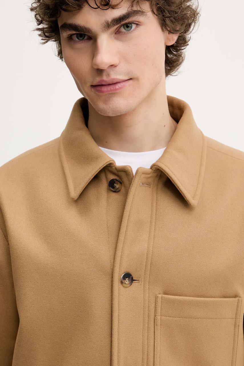 Μάλλινο σακάκι σε στυλ πουκάμισο A.P.C. veste emile χρώμα: μπεζ, WOAJS.H02713 φωτογραφία