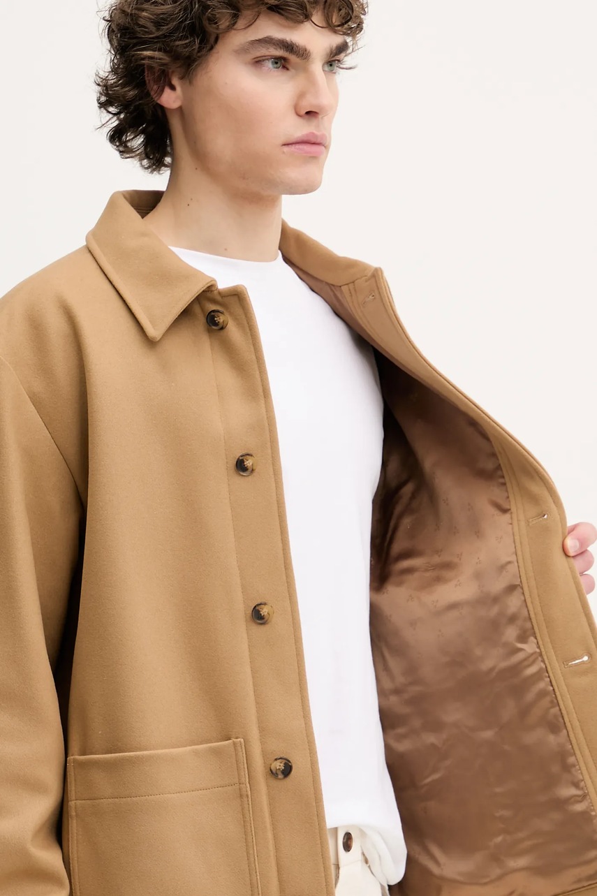 Μάλλινο σακάκι σε στυλ πουκάμισο A.P.C. veste emile χρώμα: μπεζ, WOAJS.H02713 φωτογραφία