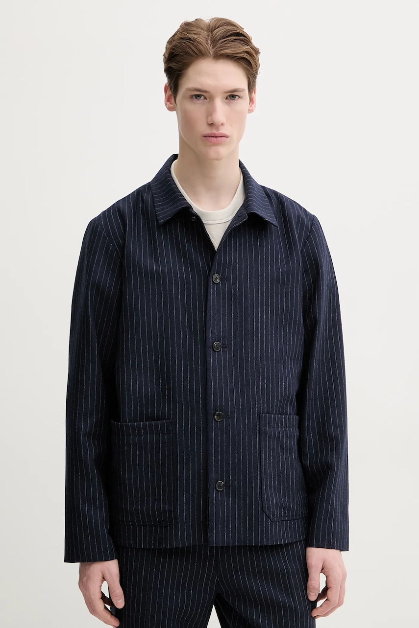 A.P.C. geaca de lana veste kerlouan doublee culoarea albastru marin, de tranzitie, WOARO.H03208