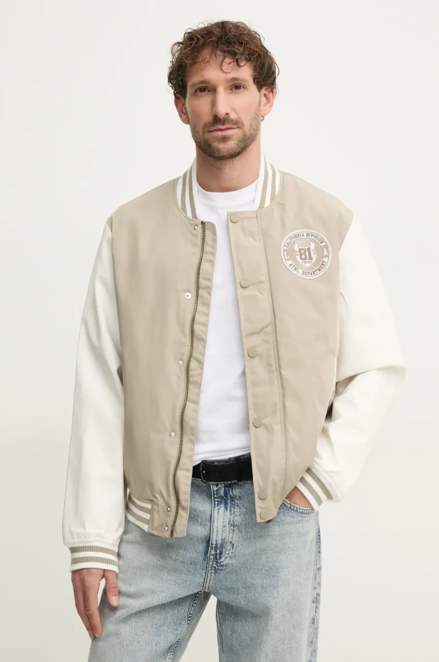 Bomber bunda Guess VARSITY béžová barva, přechodná, oversize, M5RL19 WGU82