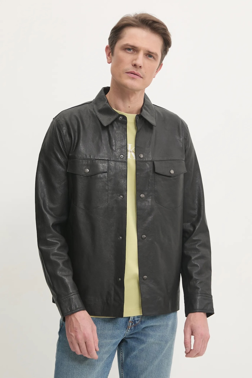 Pepe Jeans geaca de piele MOORE V2 barbati, culoarea negru, de tranzitie, PM403059 Pepe Jeans geaca de piele MOORE V2 barbati, culoarea negru, de tranzitie, PM403059