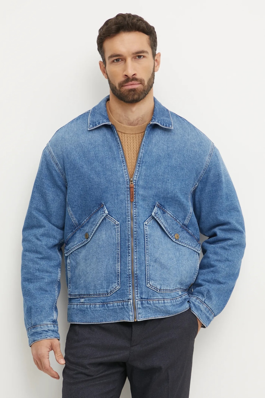 Pepe Jeans geacă din denim EMMETT AZURE bărbați, de tranziție, oversized, PM403072 Pepe Jeans geacă din denim EMMETT AZURE bărbați, de tranziție, oversized, PM403072