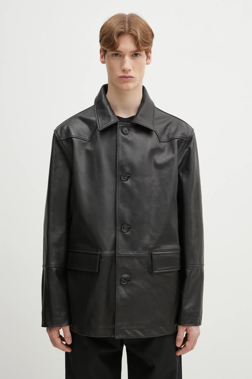 MM6 Maison Margiela geaca de piele culoarea negru, de tranzitie, SH0AM0045