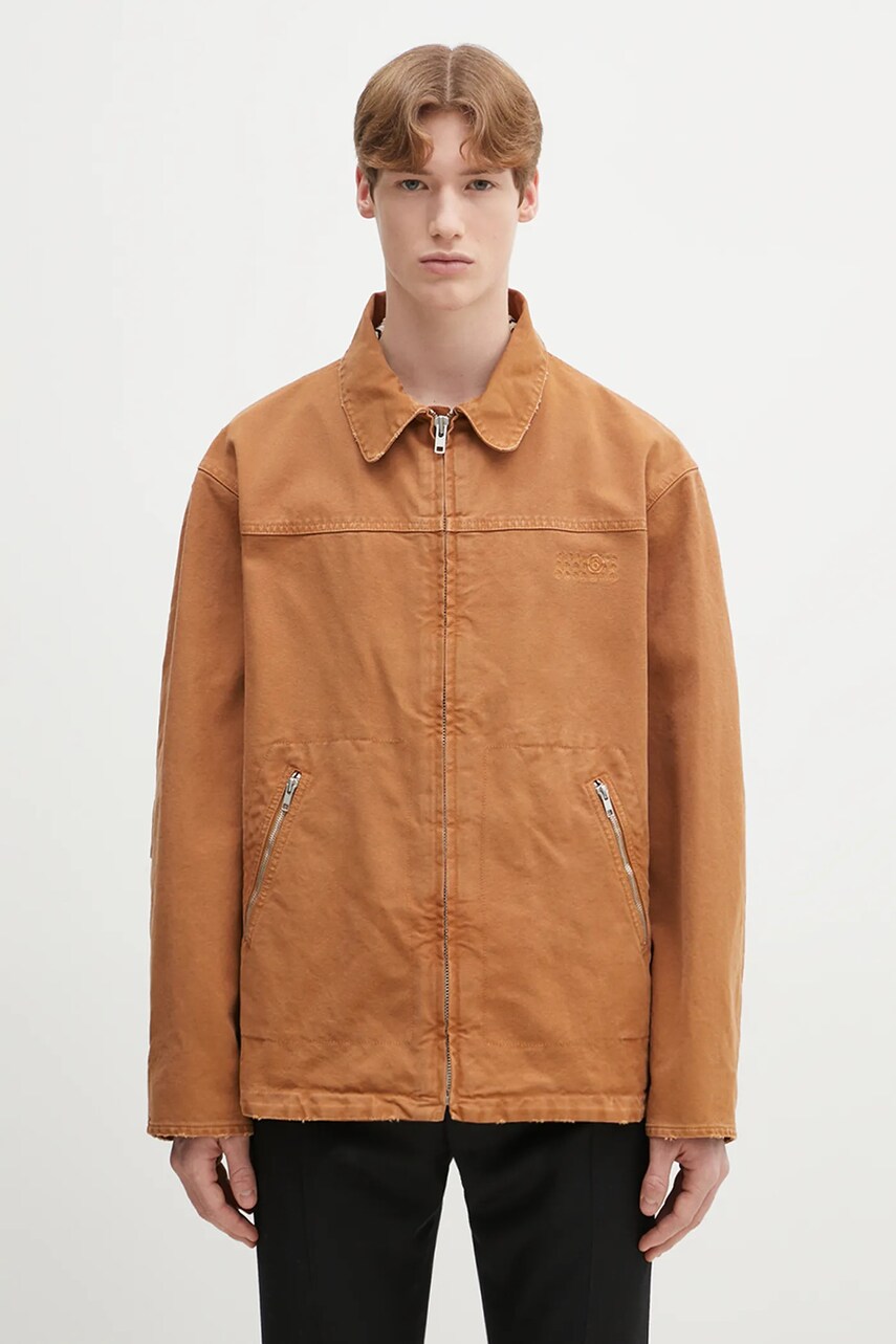MM6 Maison Margiela camasa din bumbac culoarea maro, de tranzitie, SH0AM0048