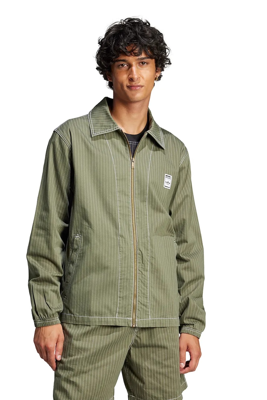 adidas Originals geaca tip camasa Wabash Nylon Coach barbati, culoarea verde, de tranzitie, JP4484