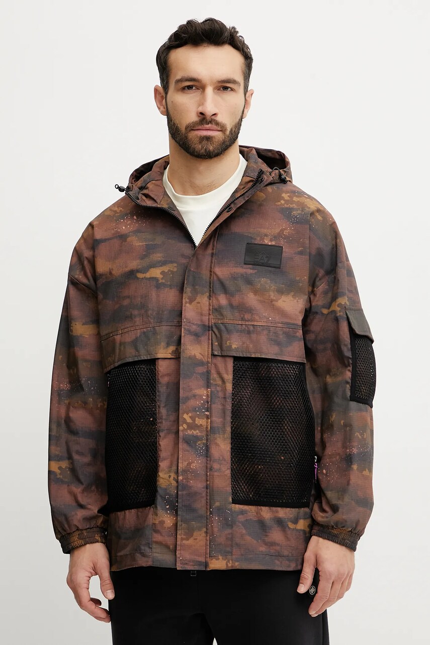 Levně Bunda EA7 Emporio Armani hnědá barva, přechodná, AF13154.7M000320
