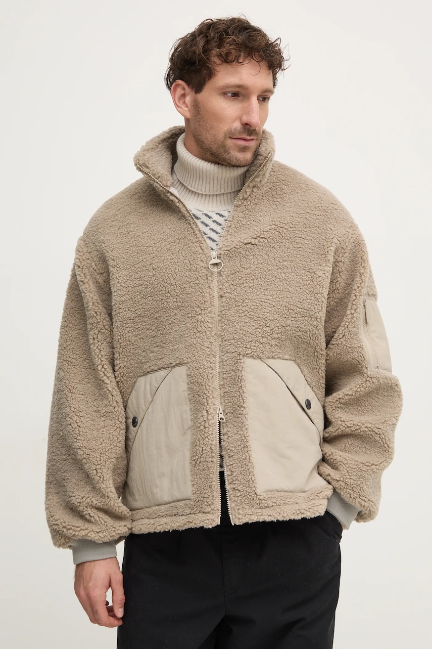 Barbour geaca barbati, culoarea bej, de tranzitie, oversize, MFL0200ST31 Barbour geaca barbati, culoarea bej, de tranzitie, oversize, MFL0200ST31