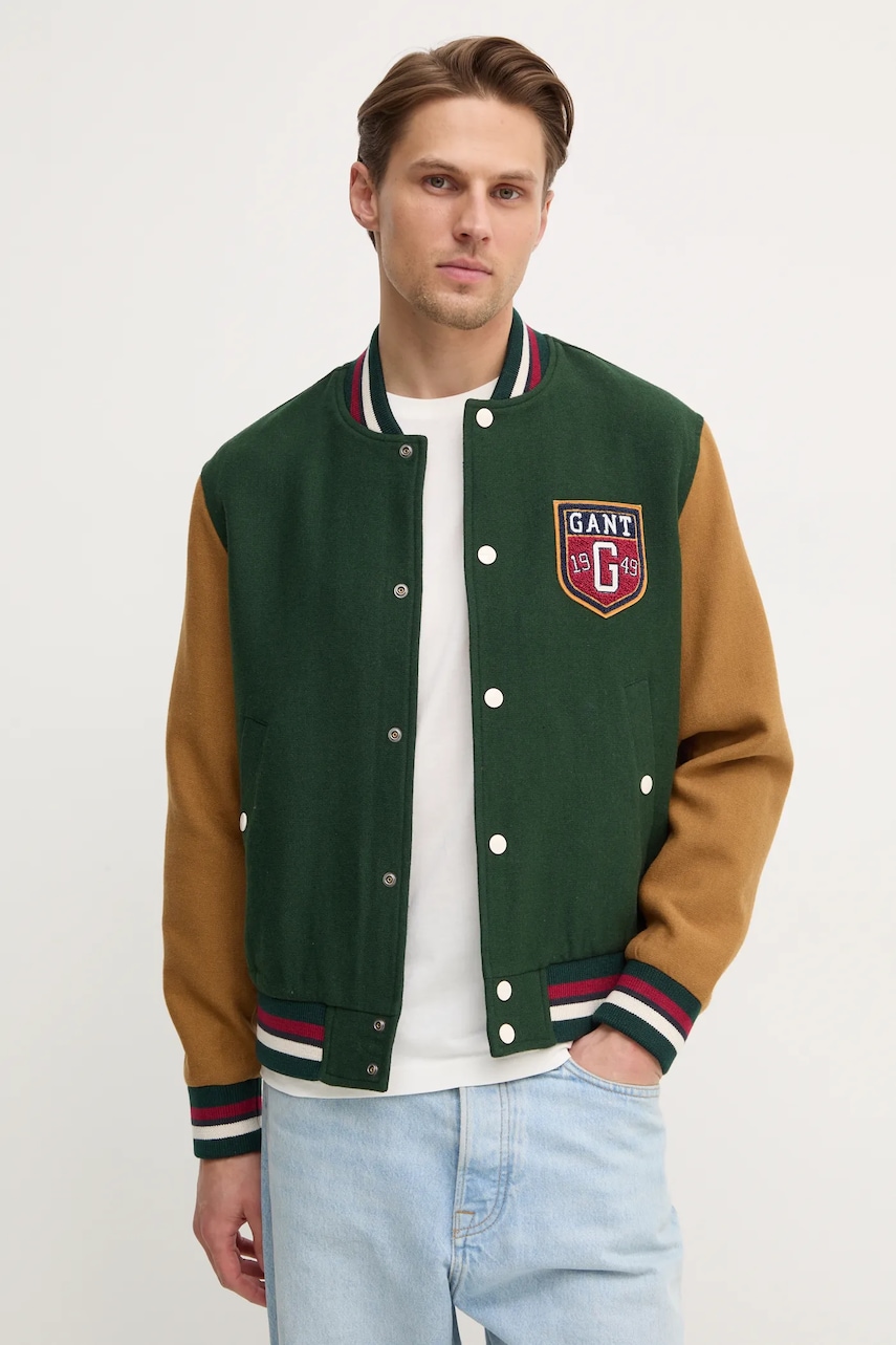 Gant jacheta bomber din amestec de lână culoarea verde, de tranzitie, 7006483 Gant jacheta bomber din amestec de lână culoarea verde, de tranzitie, 7006483